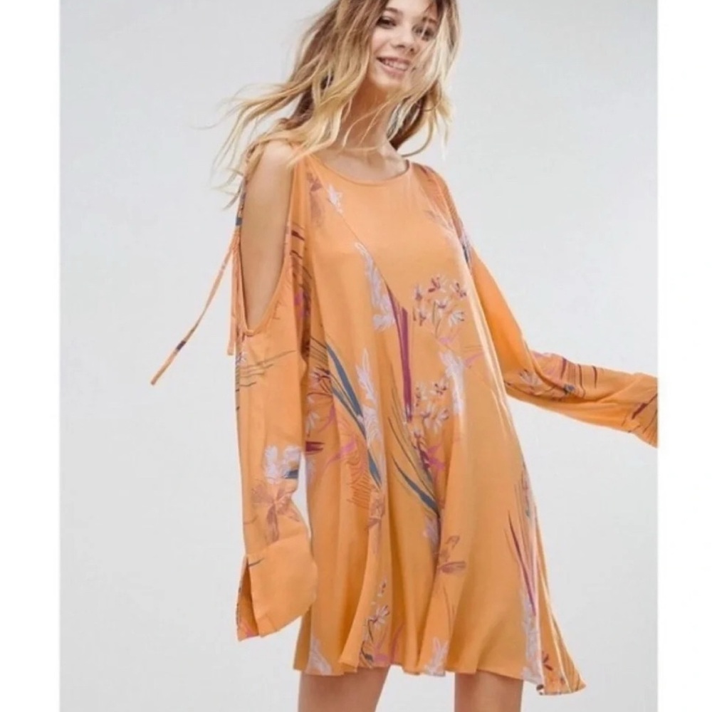 Free people Clear Skies floral cold shoulder dress-orangey melon